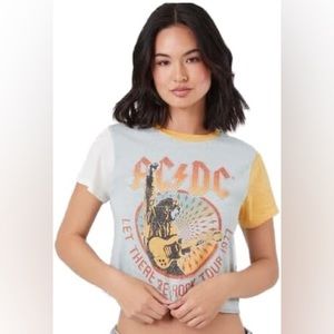 AC/DC Juniors Medium "Let There Be Rock Tour 1977" Colorblock Crop Top